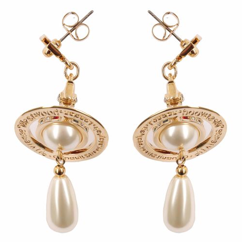 Vivienne Westwood Pearl Drop Earrings Gold Pearl Crystal Siam Montana Emera